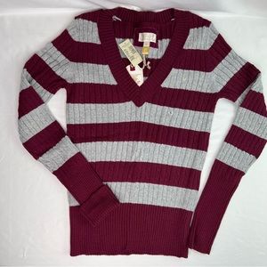 NWT American Eagle Outfitters - Sweater Stripped Gray/Burgundy - Large